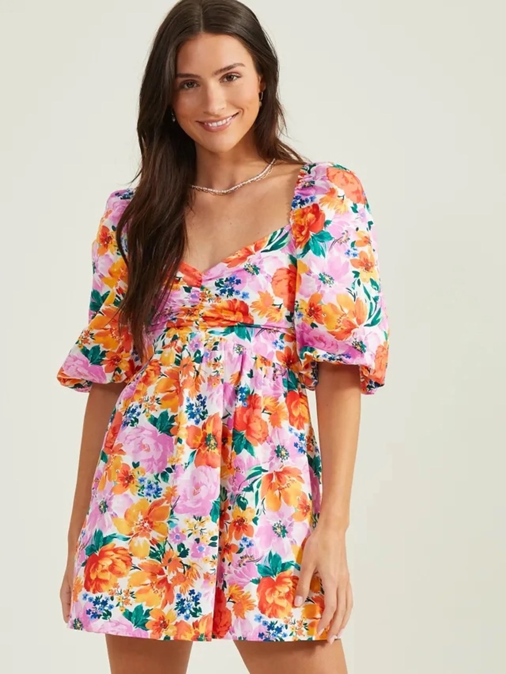 Altar'd State Cyndella Floral Mini Dress in Pink & Orange